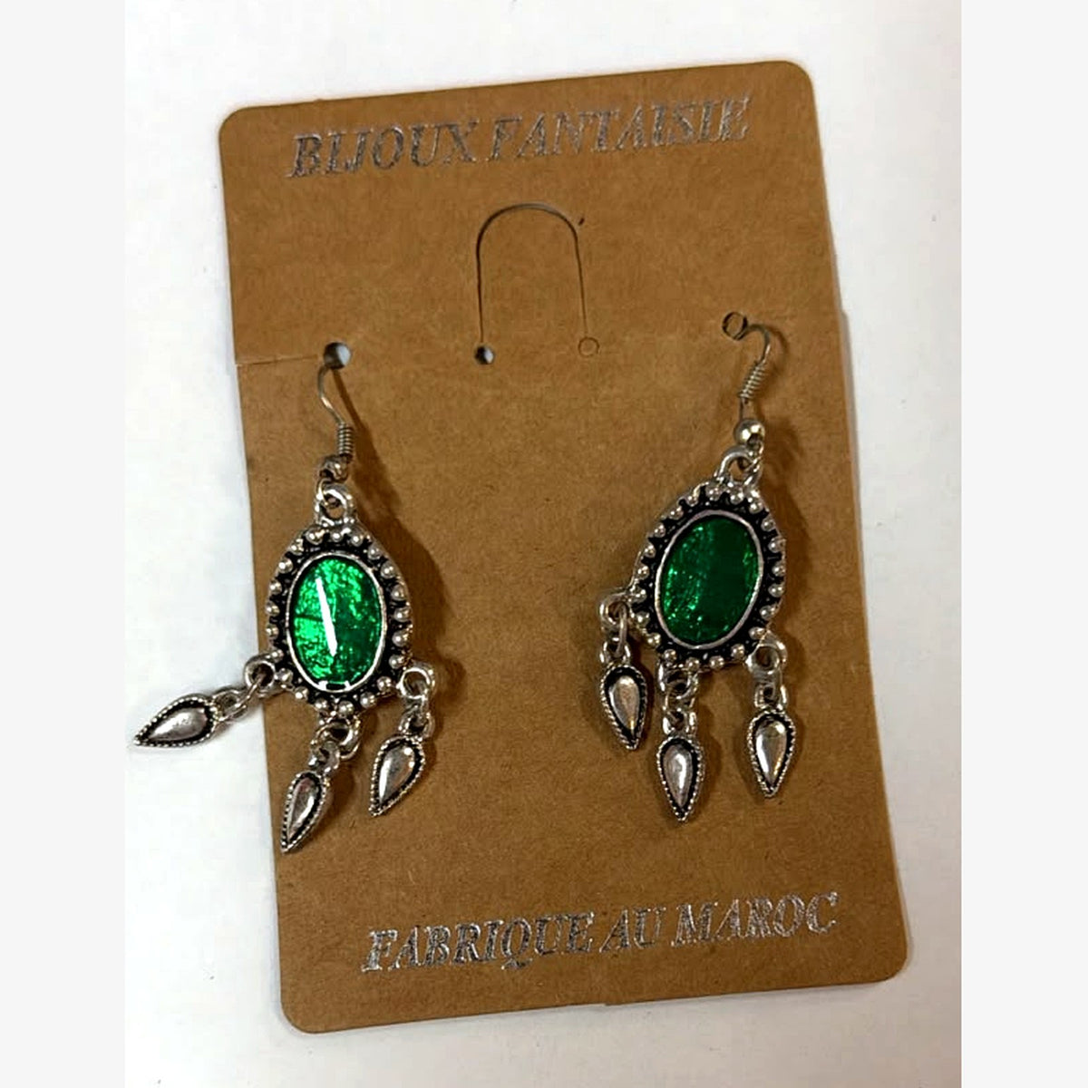 Bullet Oval Stone Earrings Green