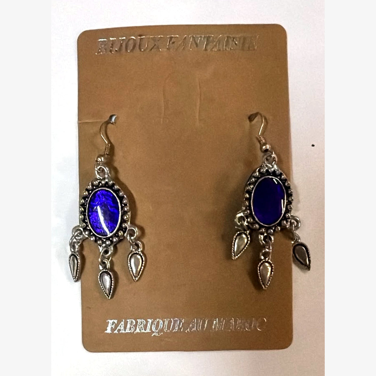 Bullet Oval Stone Earrings Navy