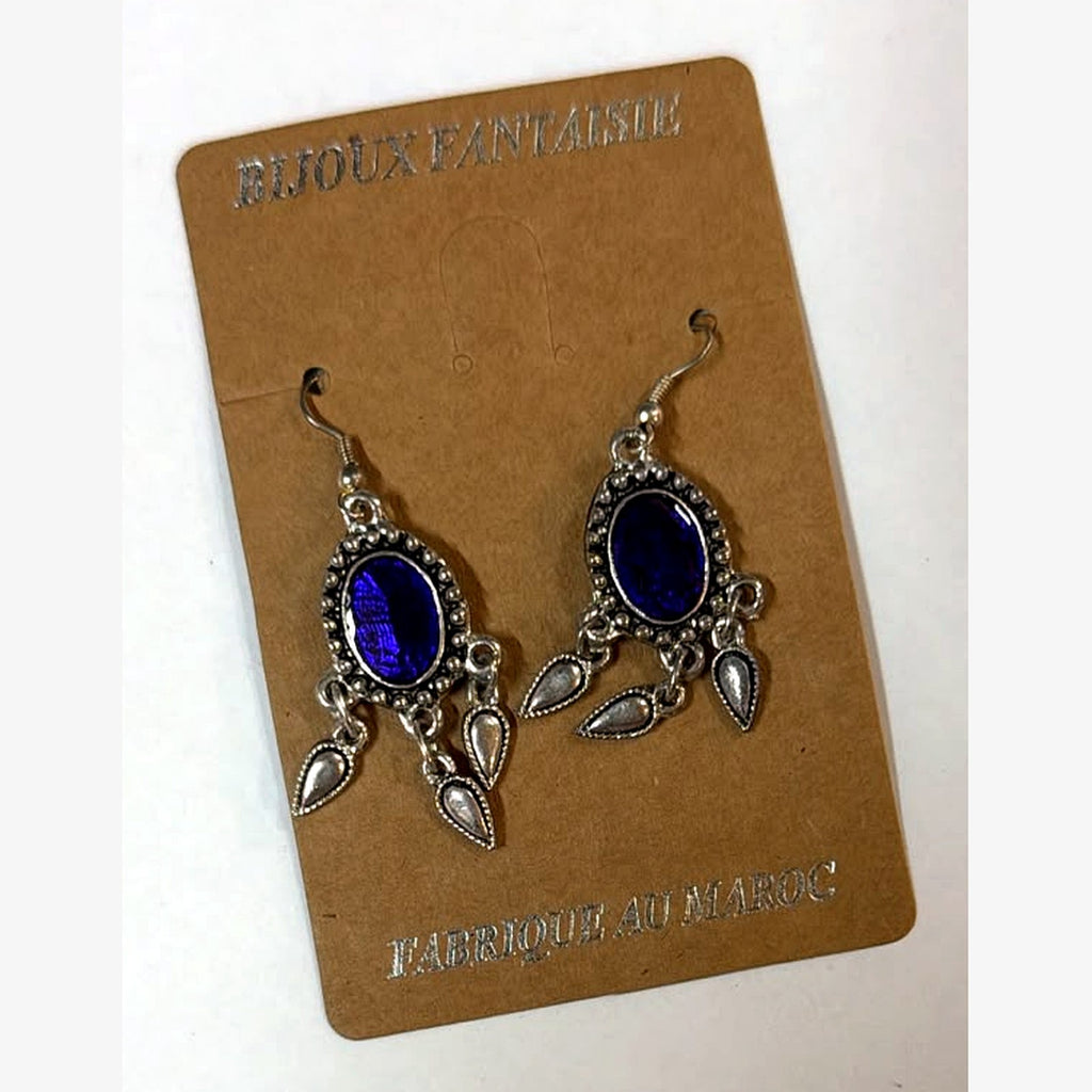 Bullet Oval Stone Earrings Navy