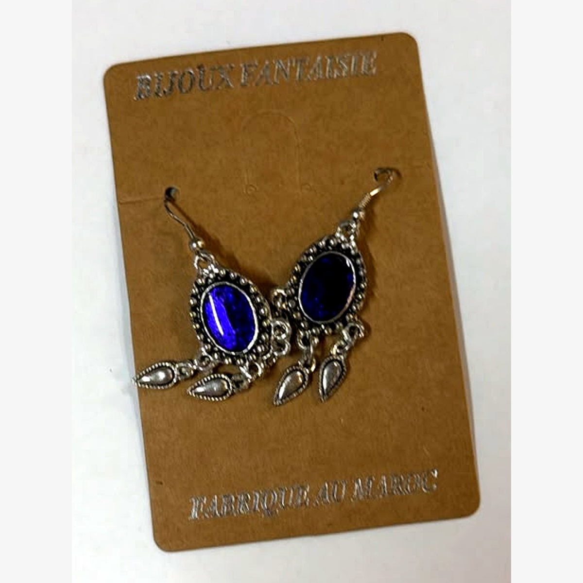 Bullet Oval Stone Earrings Navy