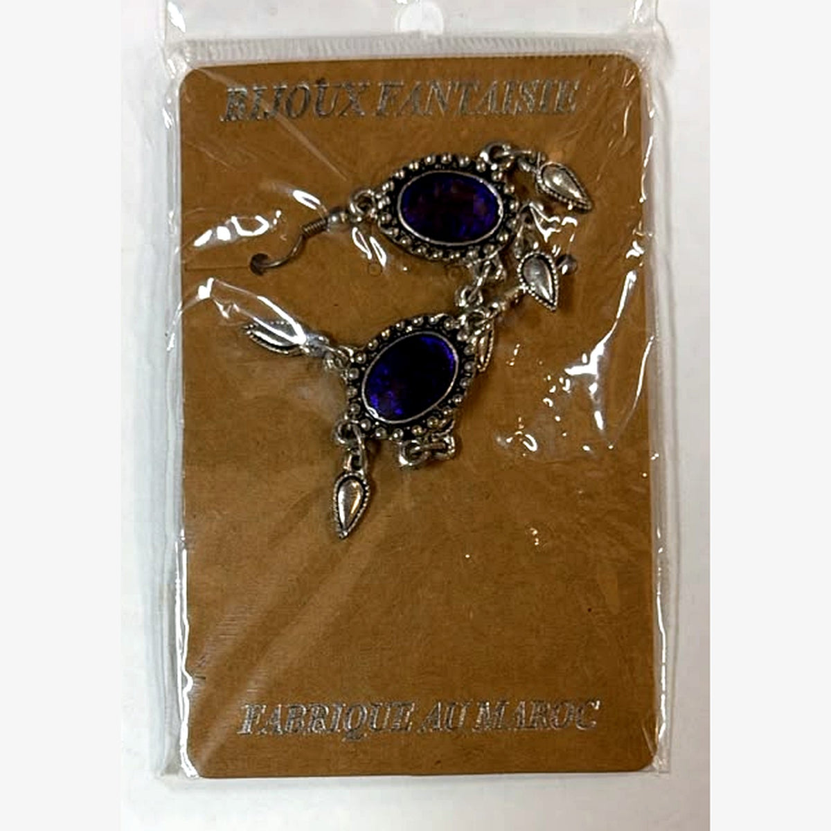 Bullet Oval Stone Earrings Navy