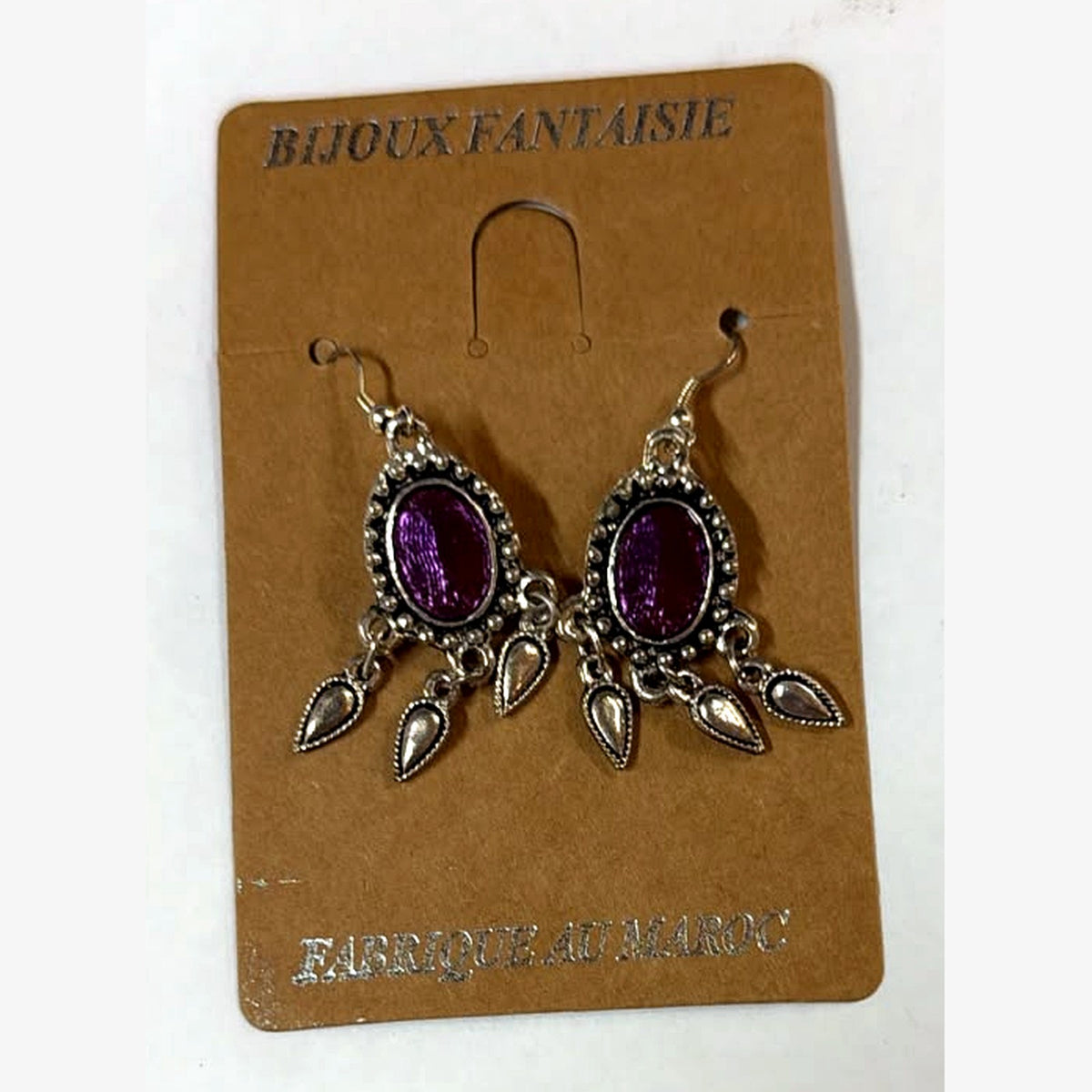 Bullet Oval Stone Earrings Purple