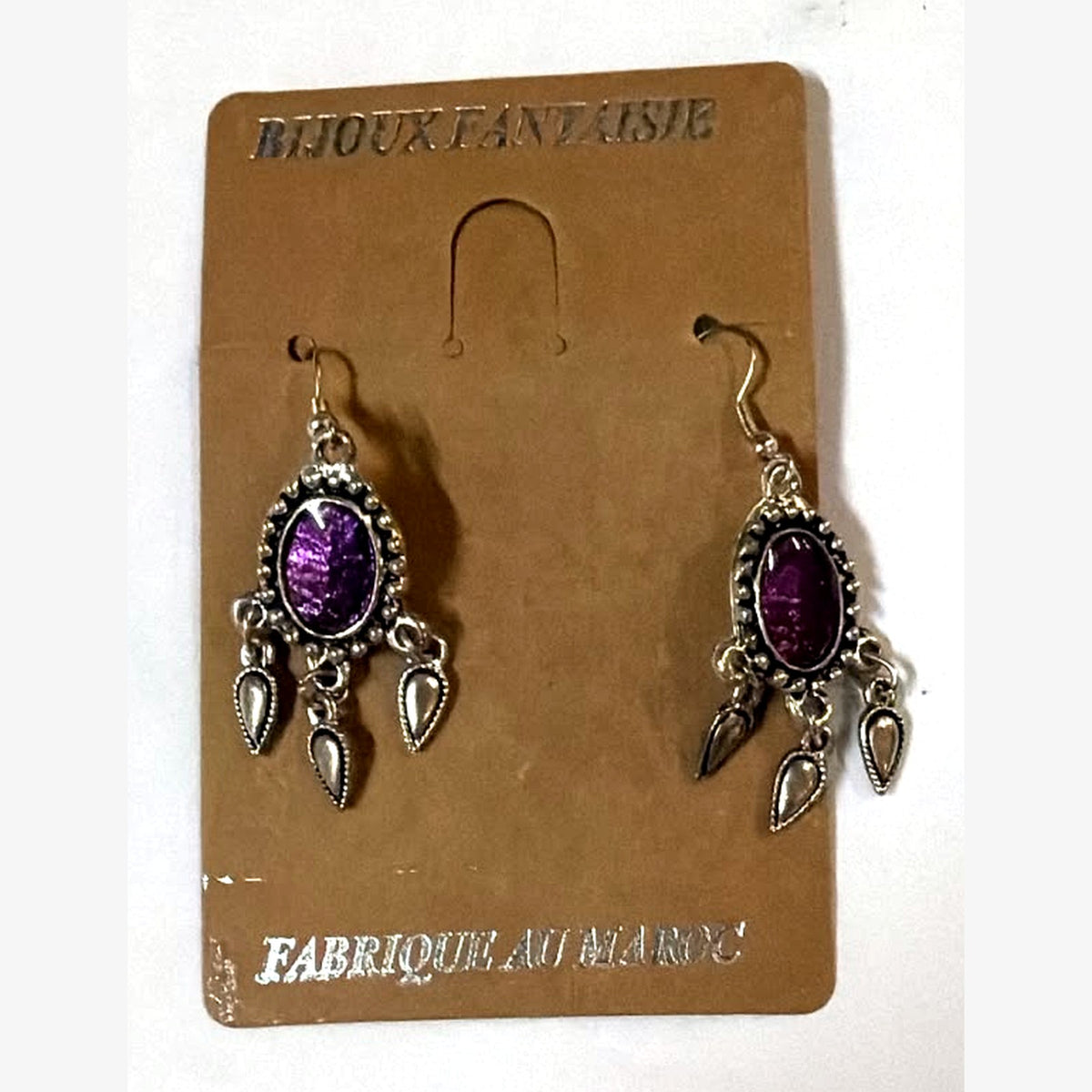 Bullet Oval Stone Earrings Purple
