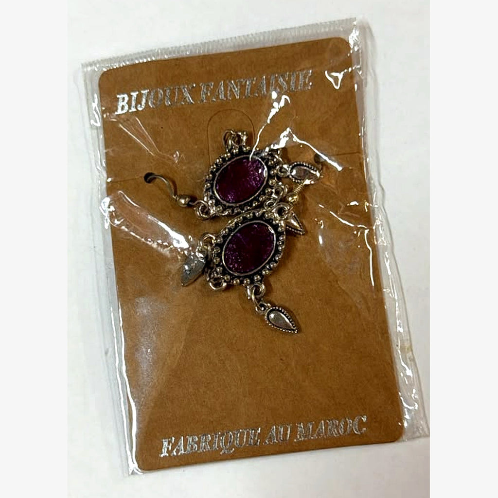 Bullet Oval Stone Earrings Purple