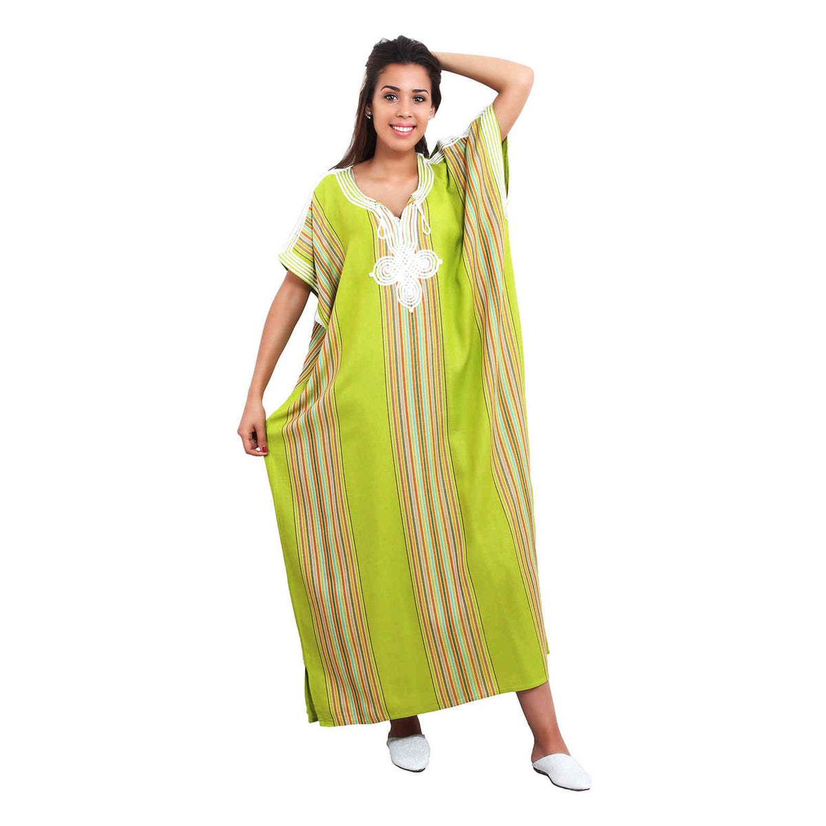 Linen Moroccan Woman Casual Kaftan - Lime