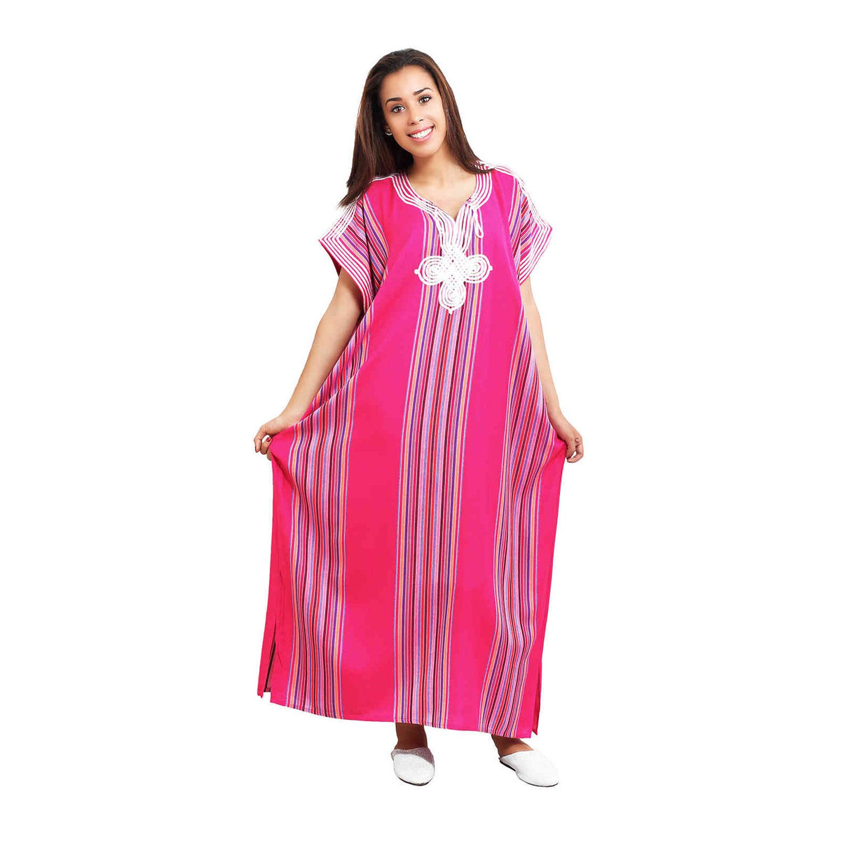 Linen Moroccan Woman Casual Kaftan - Magenta
