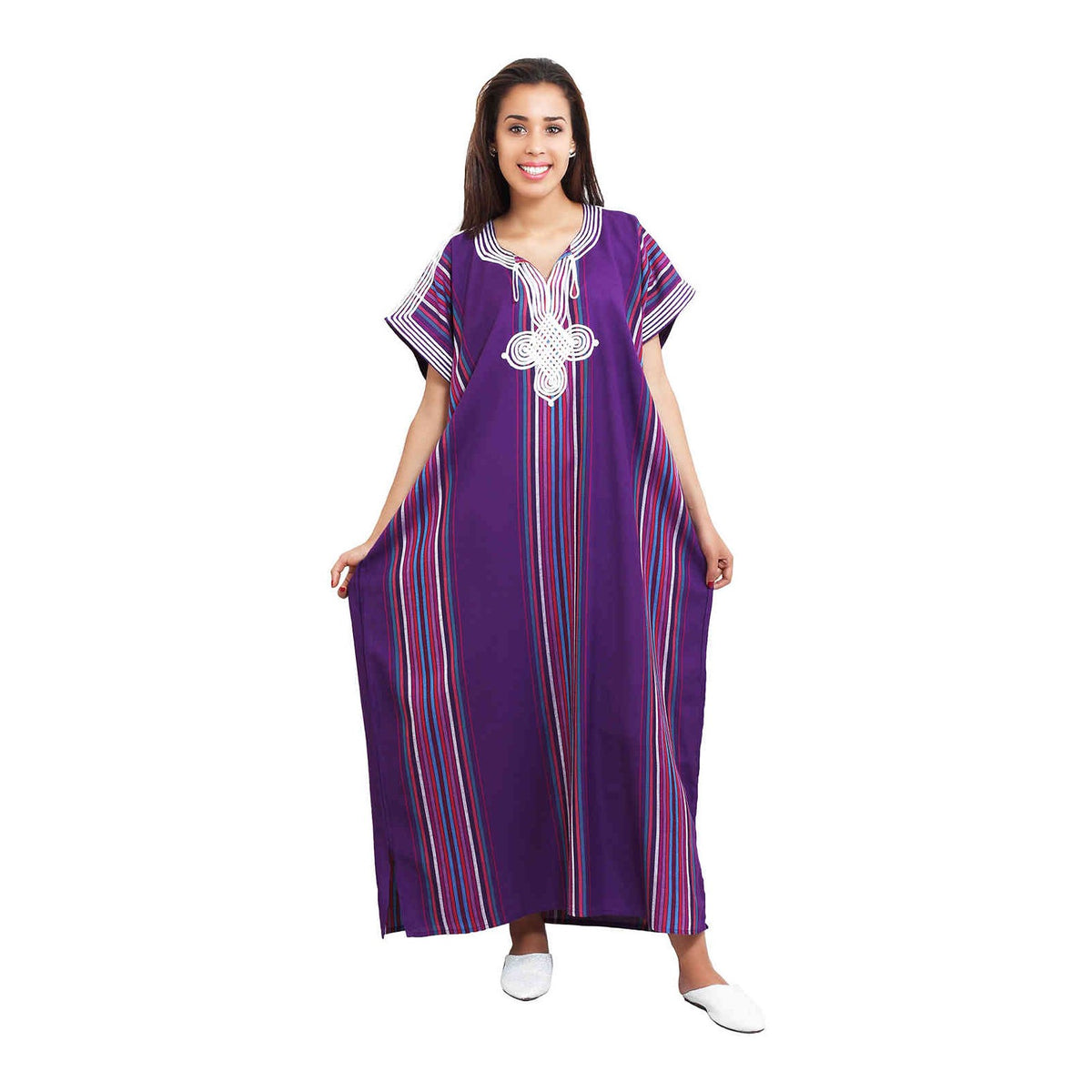 Linen Moroccan Woman Casual Kaftan - Purple