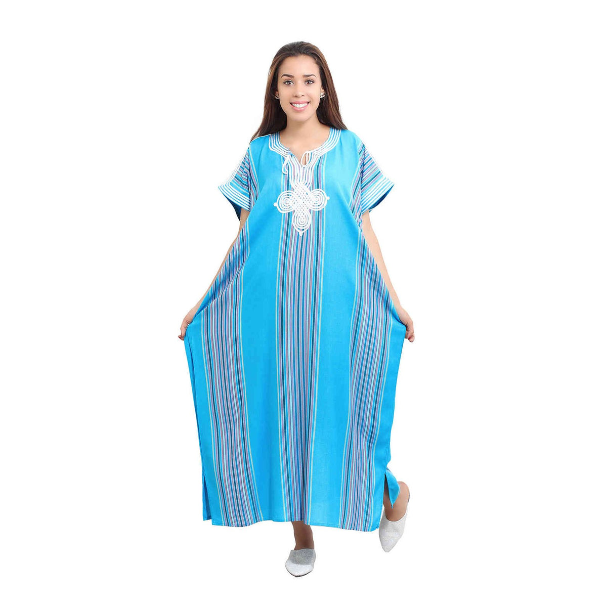 Linen Moroccan Woman Casual Kaftan - Turquoise