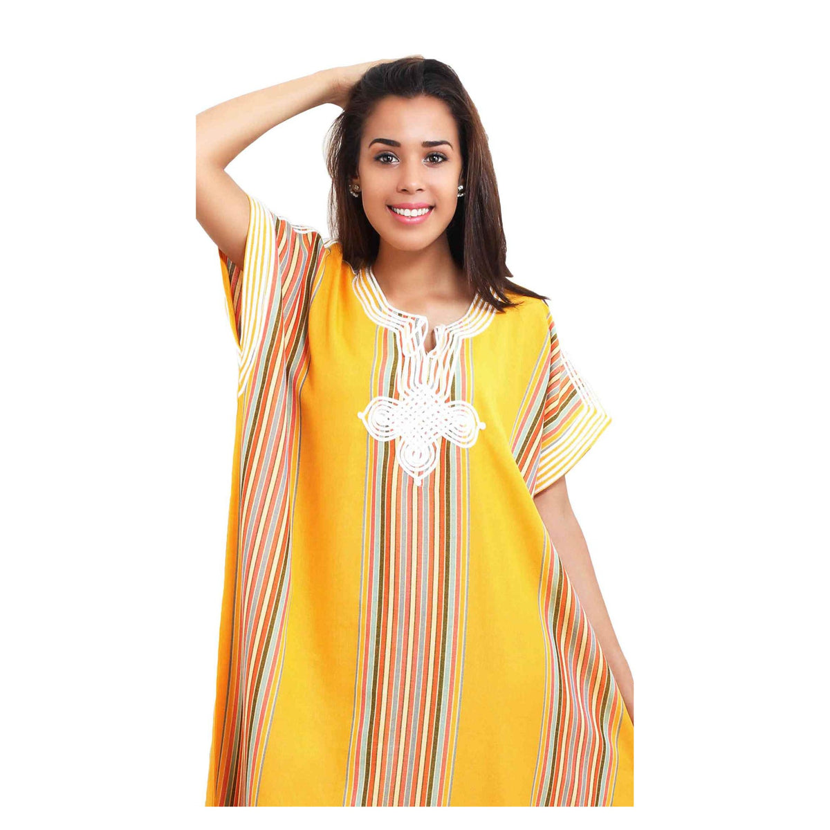Linen Moroccan Woman Casual Kaftan - Yellow
