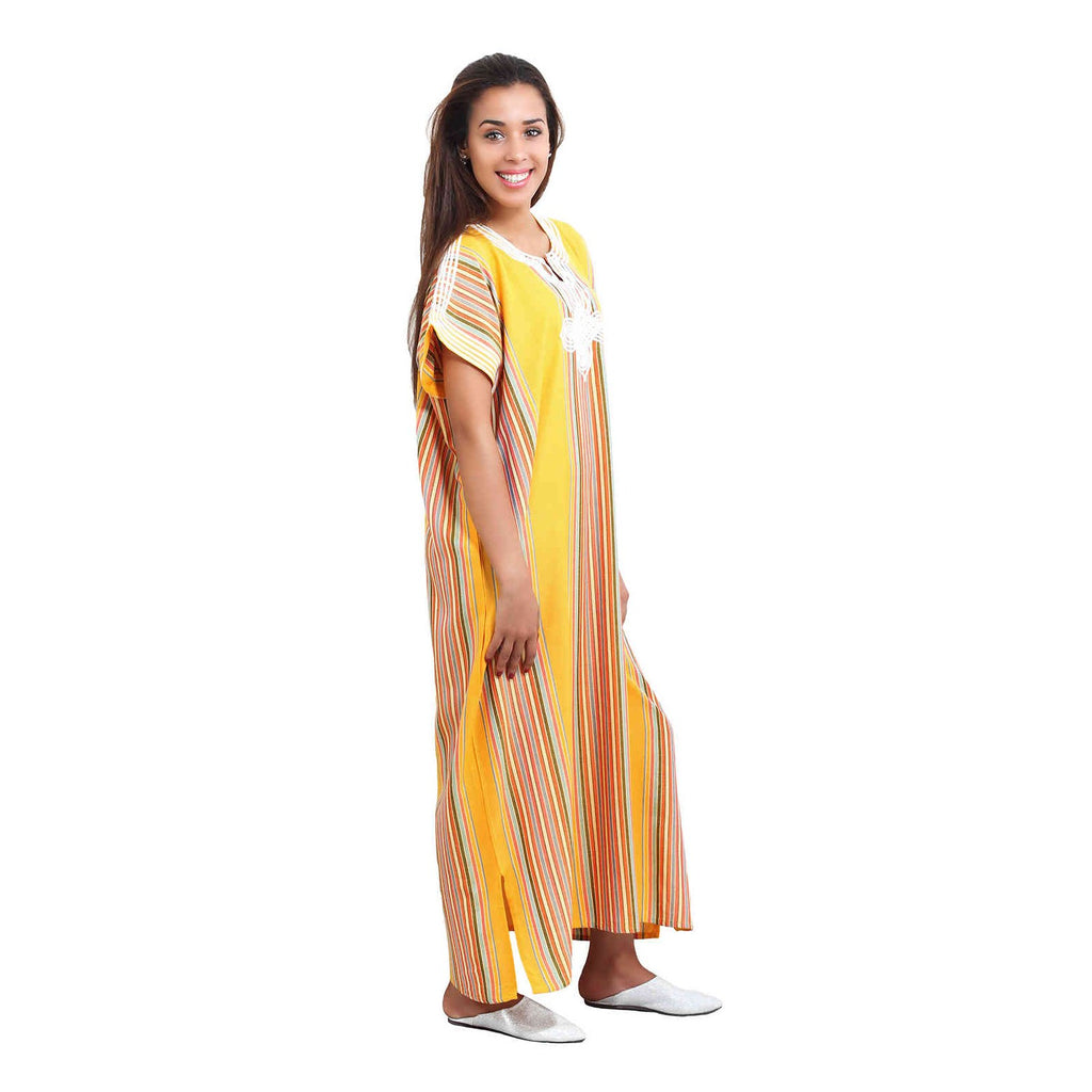 Linen Moroccan Woman Casual Kaftan - Yellow
