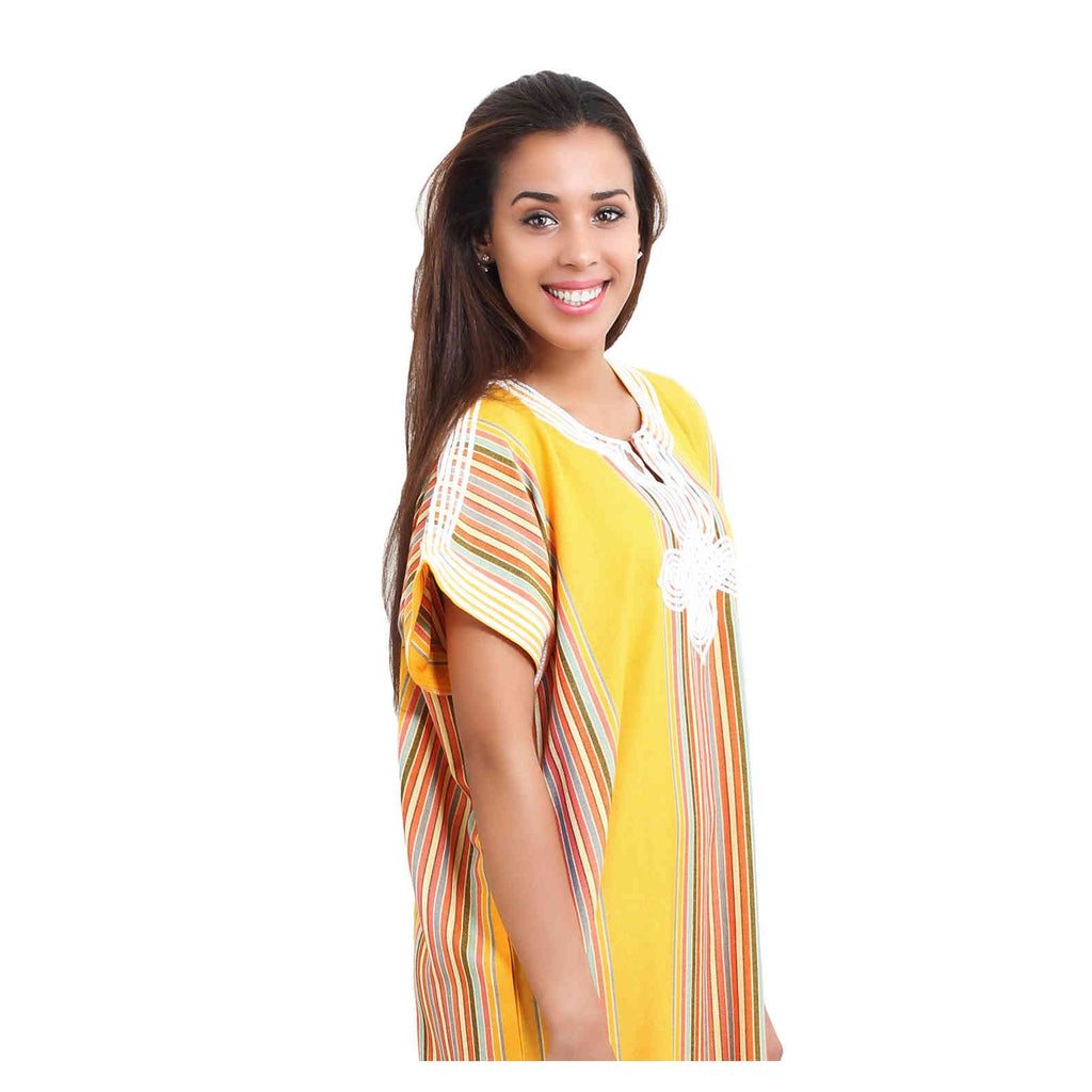 Linen Moroccan Woman Casual Kaftan - Yellow
