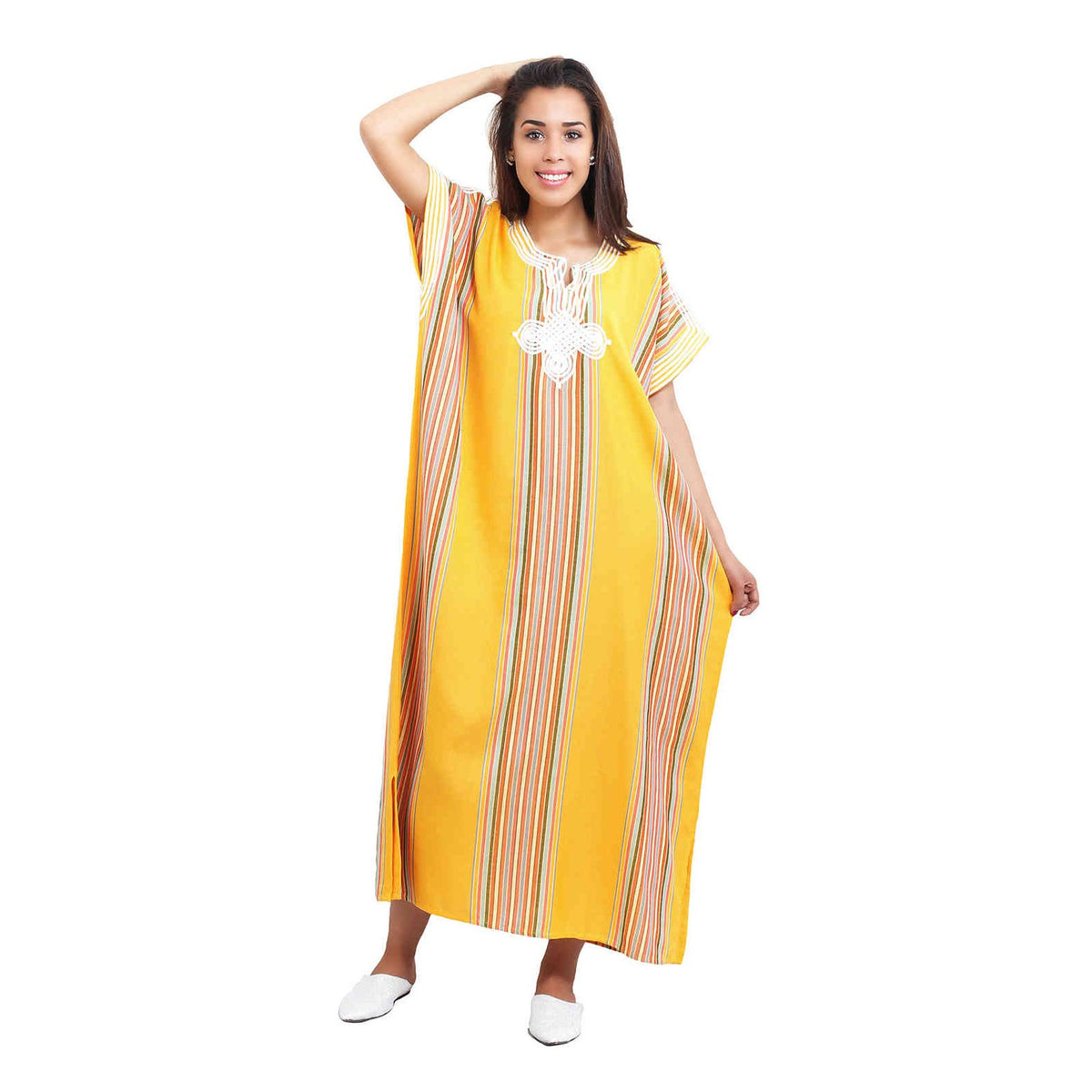Linen Moroccan Woman Casual Kaftan - Yellow