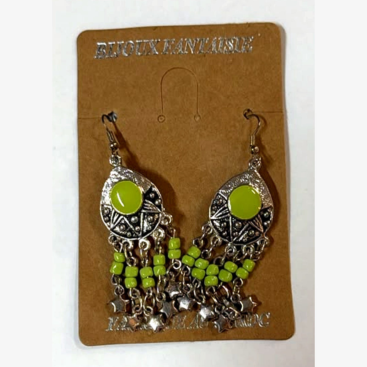 Chlouh Beaded Fringe Earrings Lime