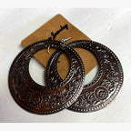 Circle Heart Engraved Disc Earrings Silver