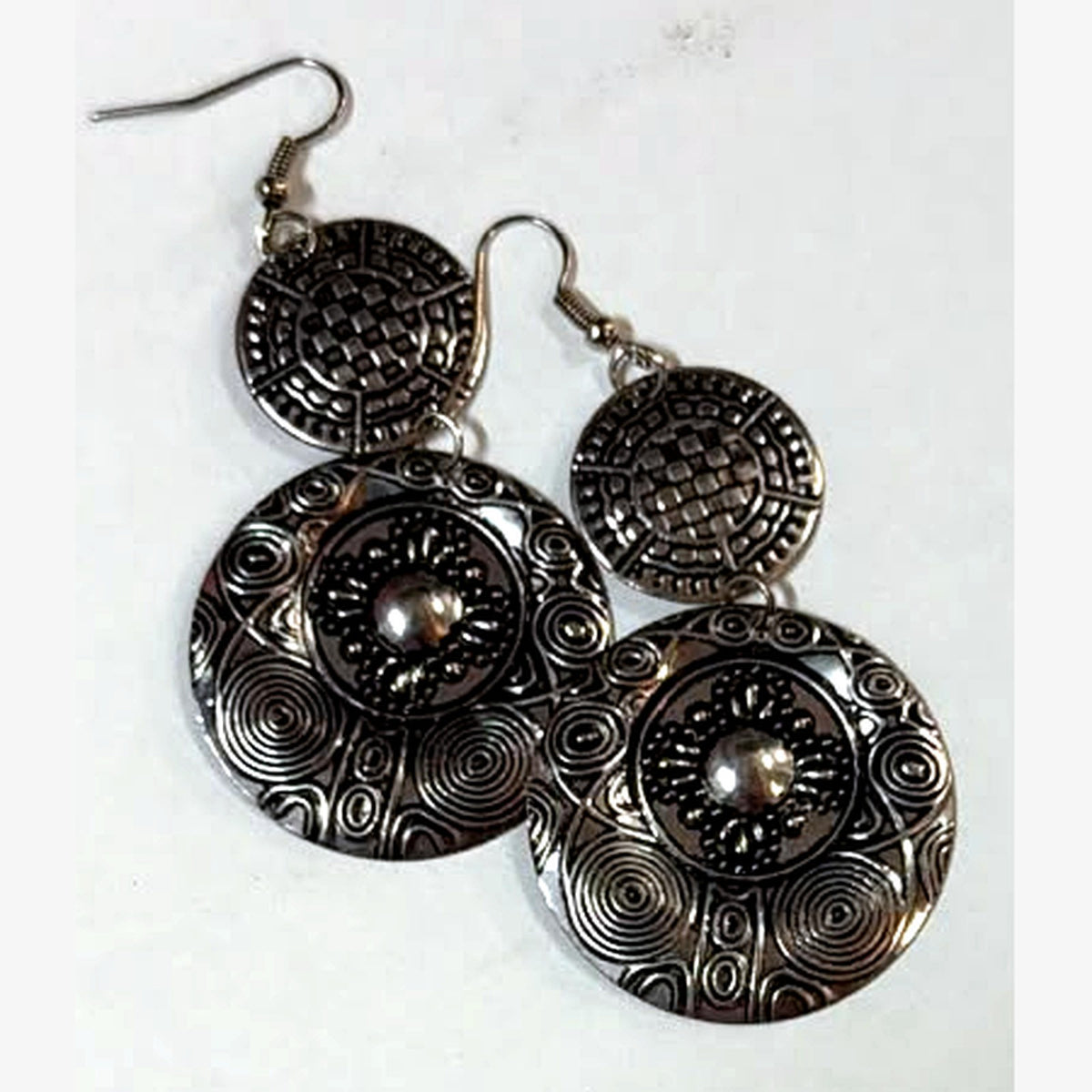 Coin Domed Disc Earrings Silver