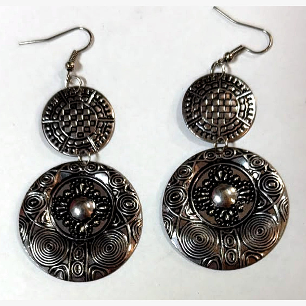 Coin Domed Disc Earrings Silver