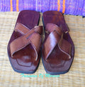Cross Strap Handmade Leather Slide Sandals Brown