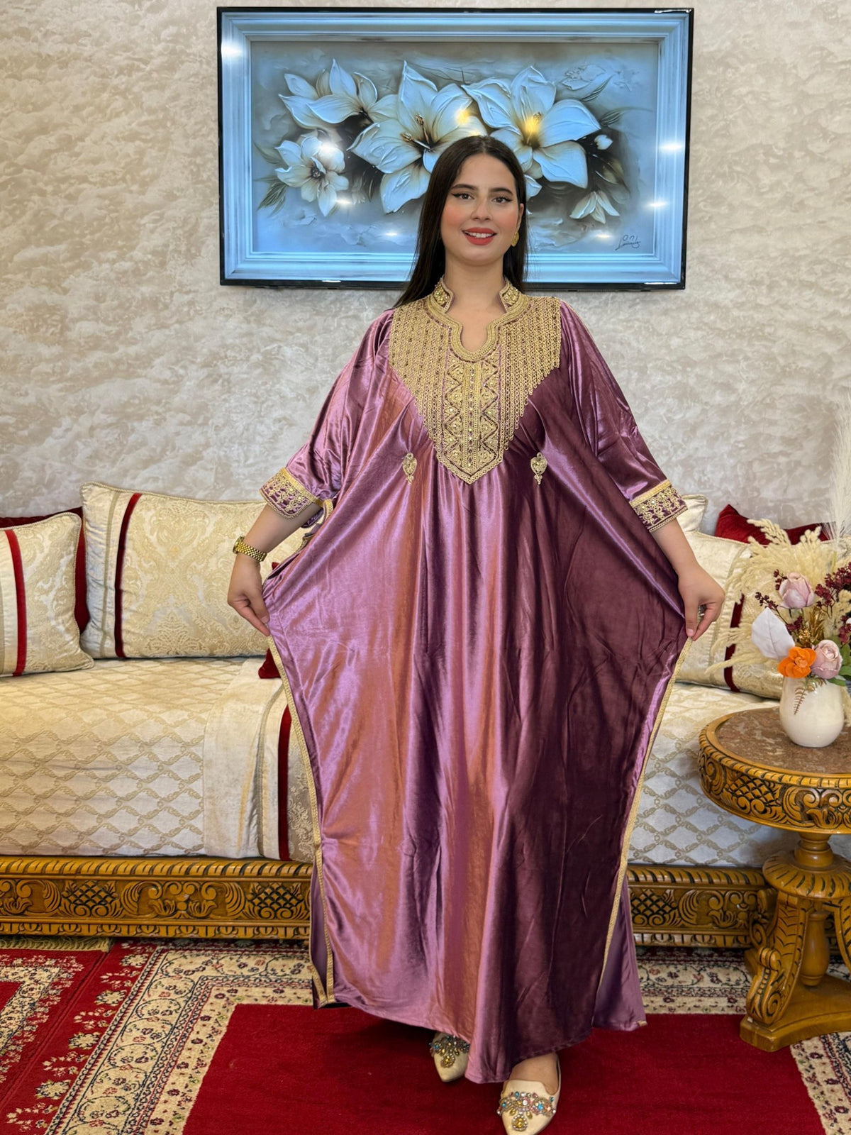 Dalila Moroccan Woman Casual Kaftan - Mauve