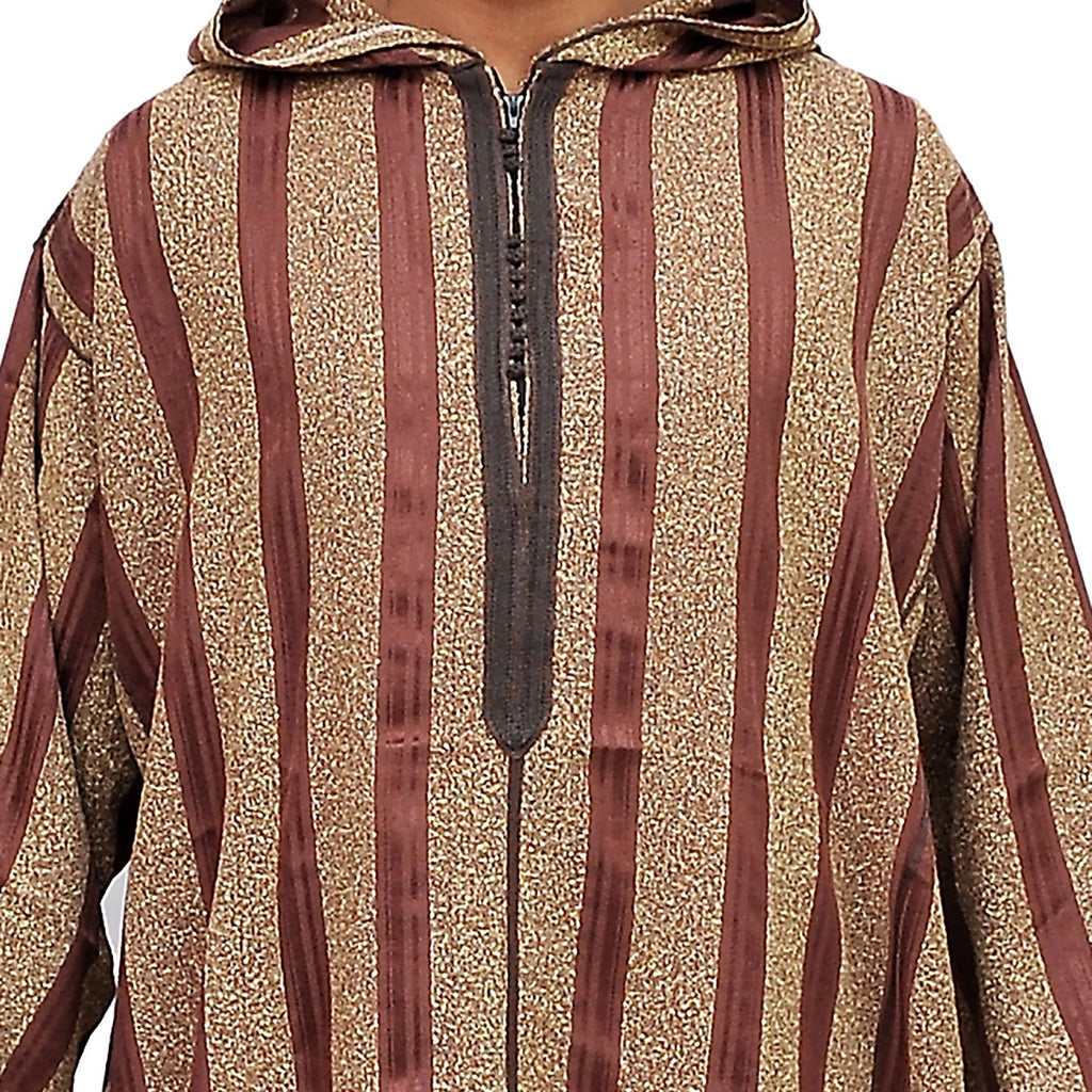 Moroccan Men Striped Djellaba - Burgundy & Gold