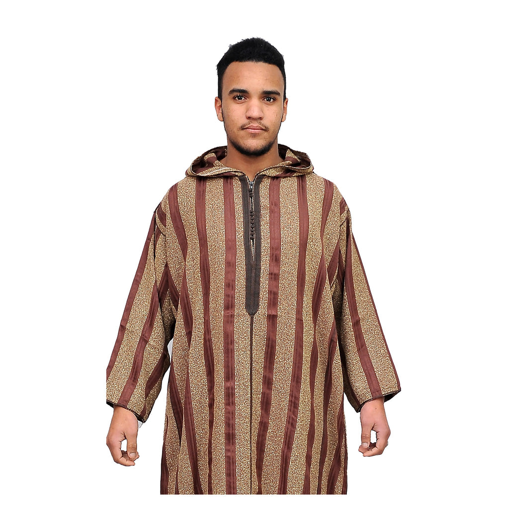 Moroccan Men Striped Djellaba - Burgundy & Gold