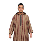Moroccan Men Striped Djellaba - Burgundy & Gold