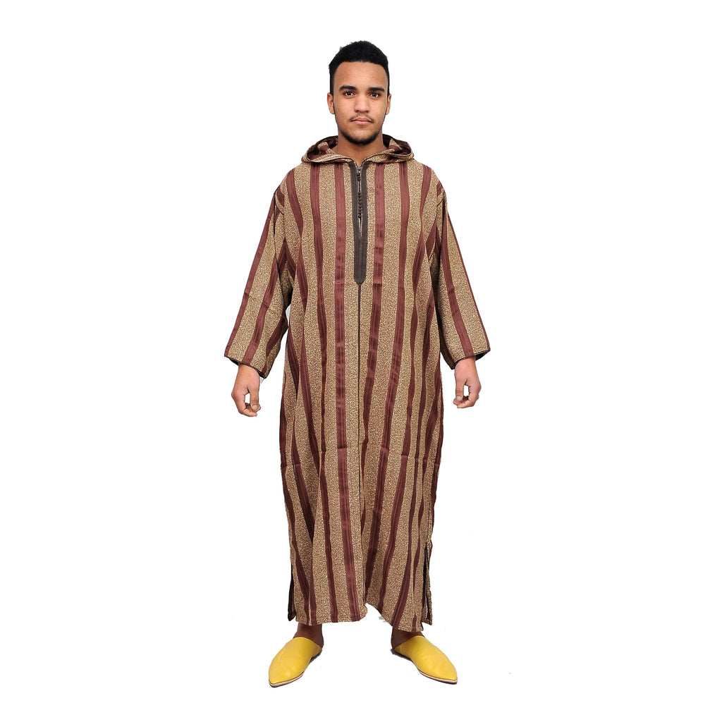Moroccan Men Striped Djellaba - Burgundy & Gold