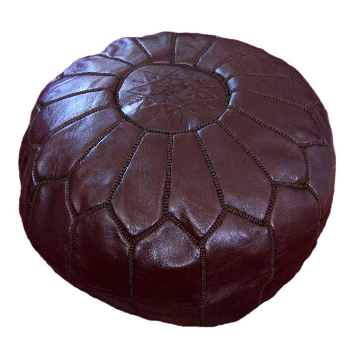 Large Handmade Leather Pouf - Chocolate
