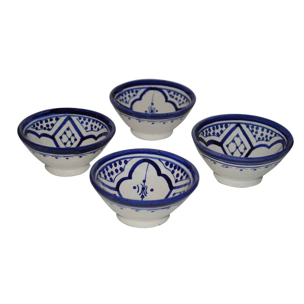 Handmade Dipping Sauce Bowl Set of 4 Small Serving - White Blue
