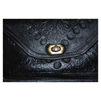 Marwa Leather Clutch Carved - Black