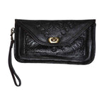 Marwa Leather Clutch Carved - Black