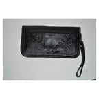 Marwa Leather Clutch Carved - Black