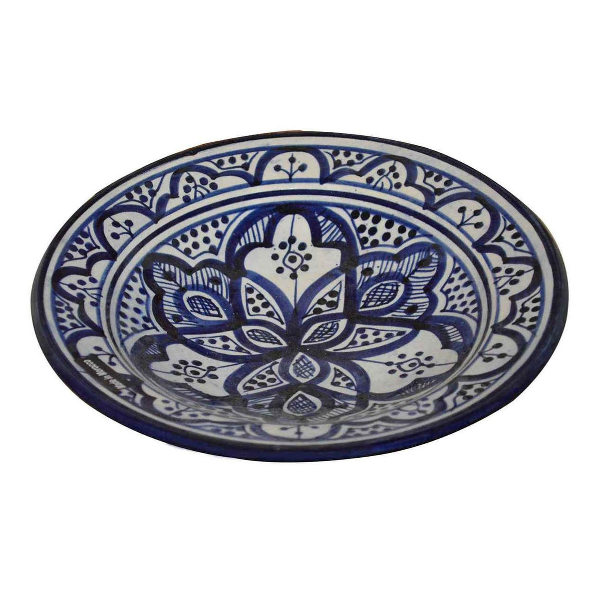 Fez Blue Ceramic Serving Plate Handmade Large 12"-7036
