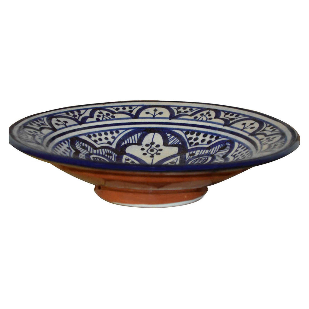 Fez Blue Ceramic Serving Plate Handmade Large 12"-7037