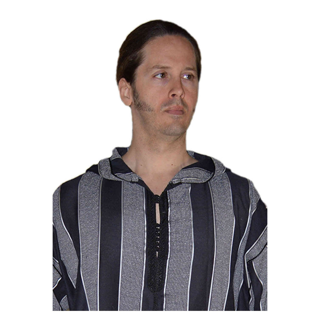 Moroccan Men Striped Djellaba - Black & White