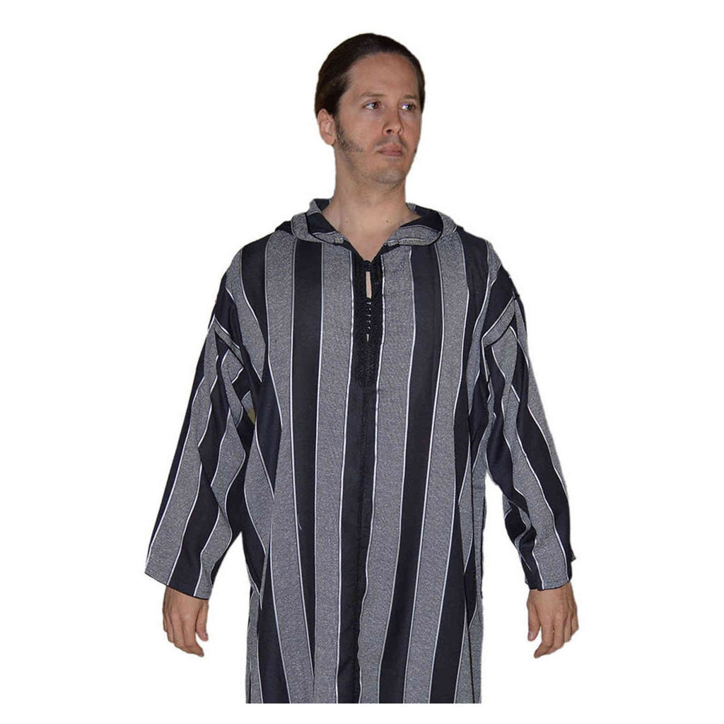 Moroccan Men Striped Djellaba - Black & White