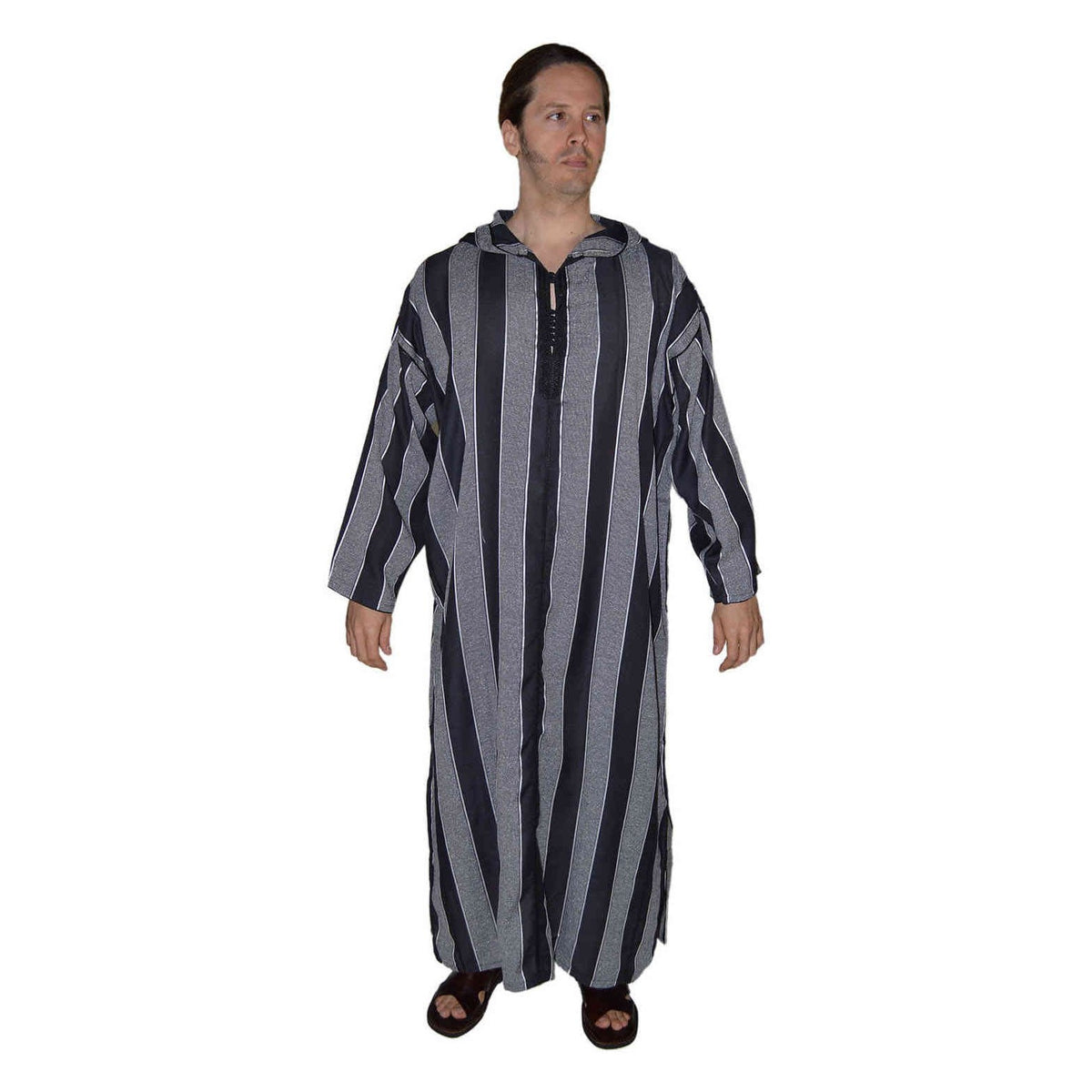 Moroccan Men Striped Djellaba - Black & White
