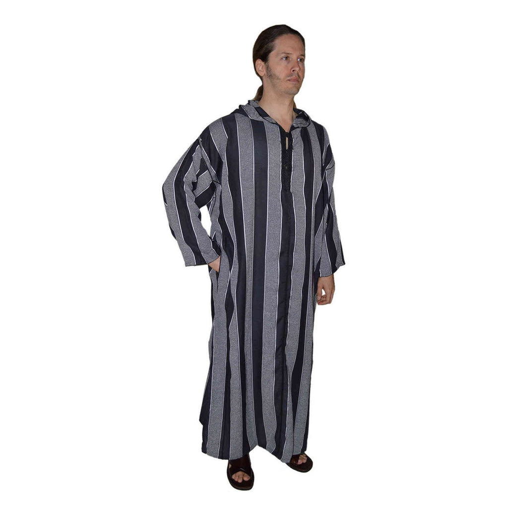 Moroccan Men Striped Djellaba - Black & White