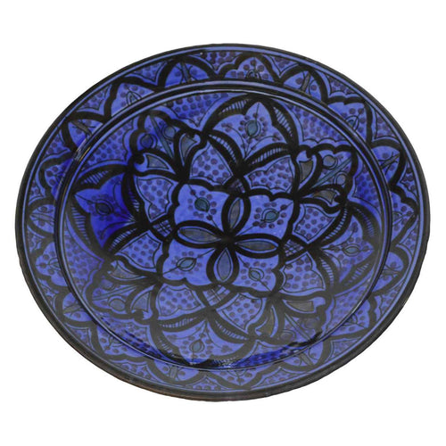 Safi Blue Ceramic Serving Plate Handmade Large 12"-0