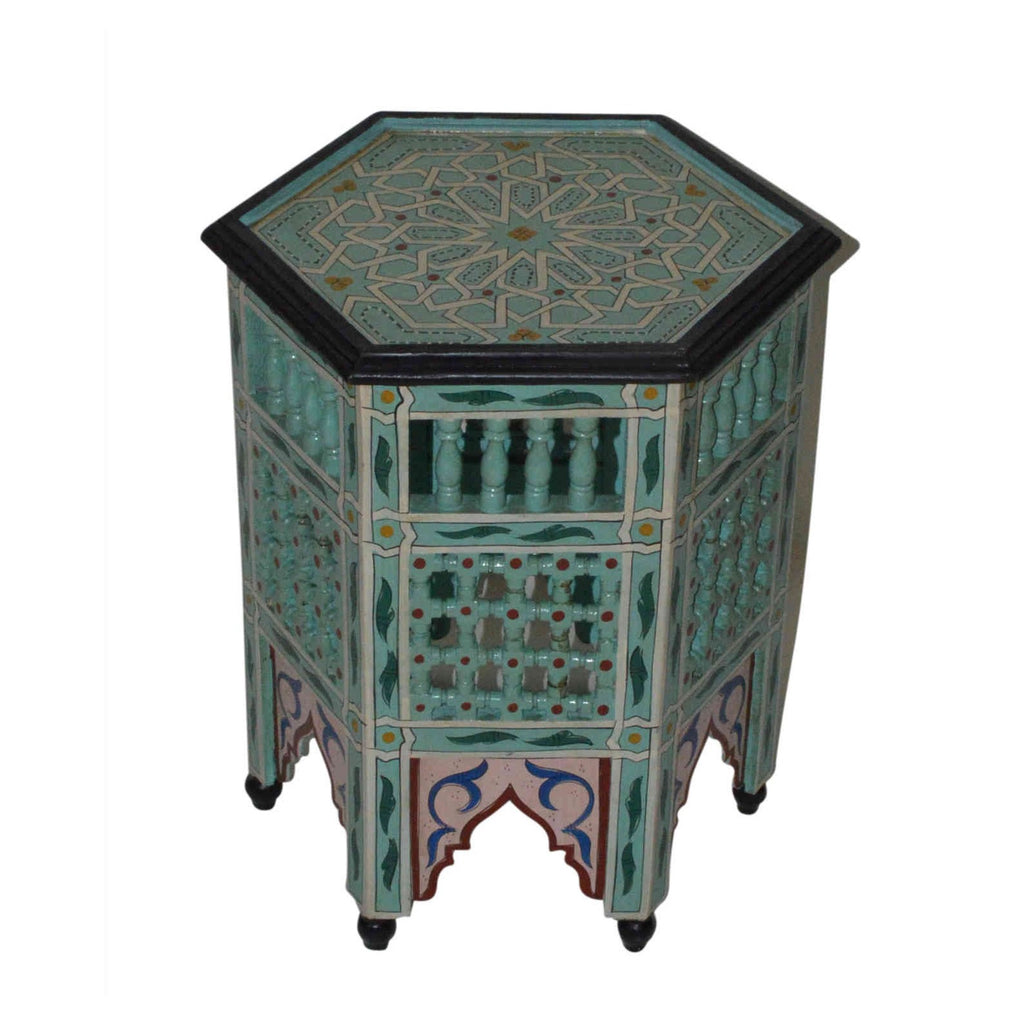 Moucharabi Wood Table Handmade - Light Blue