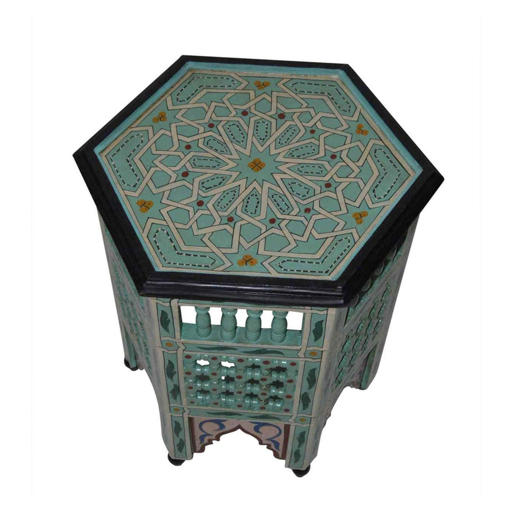Moucharabi Wood Table Handmade - Light Blue