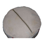 Beige Two-Tone Leather Moroccan Handmade Pouf - Green Beige
