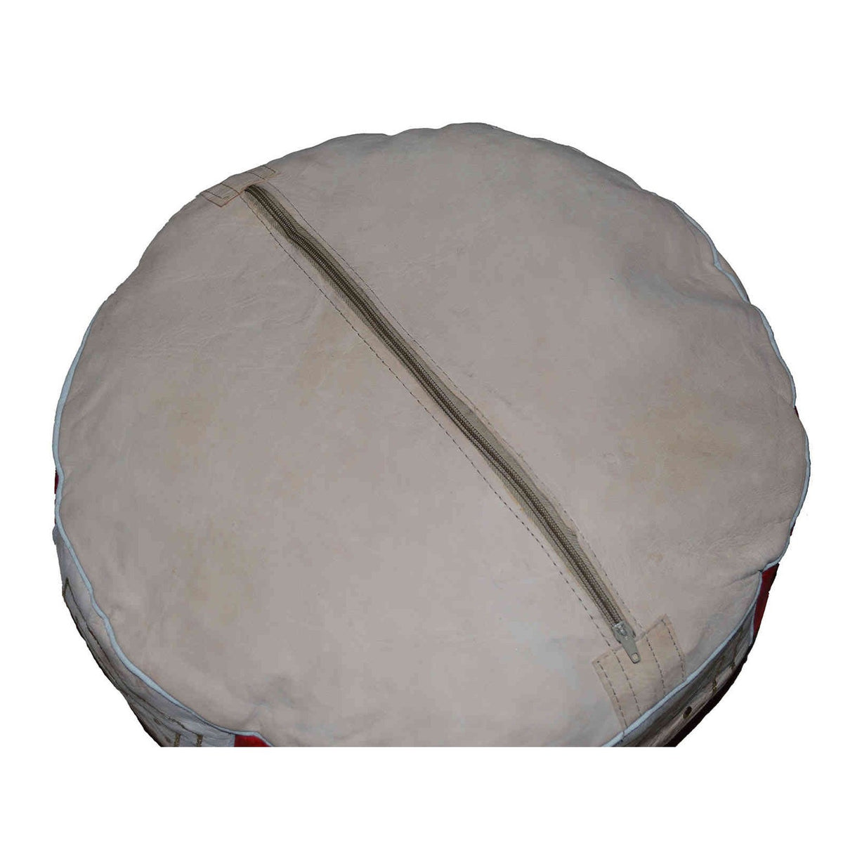 Beige Two-Tone Leather Moroccan Handmade Pouf - Green Beige