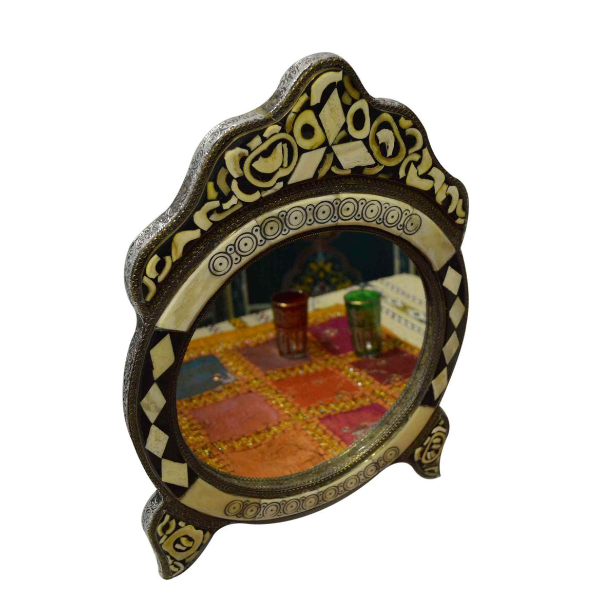 Bone Mirror Round Large - Camel White