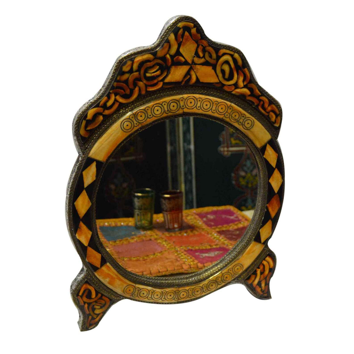 Bone Mirror Round Large - Camel Orange