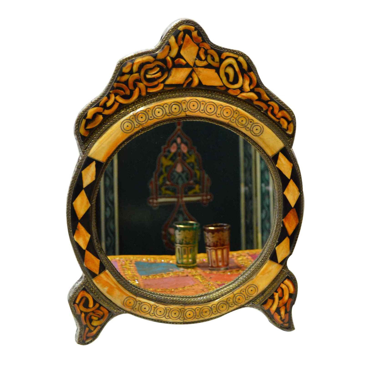 Bone Mirror Round Large - Camel Orange