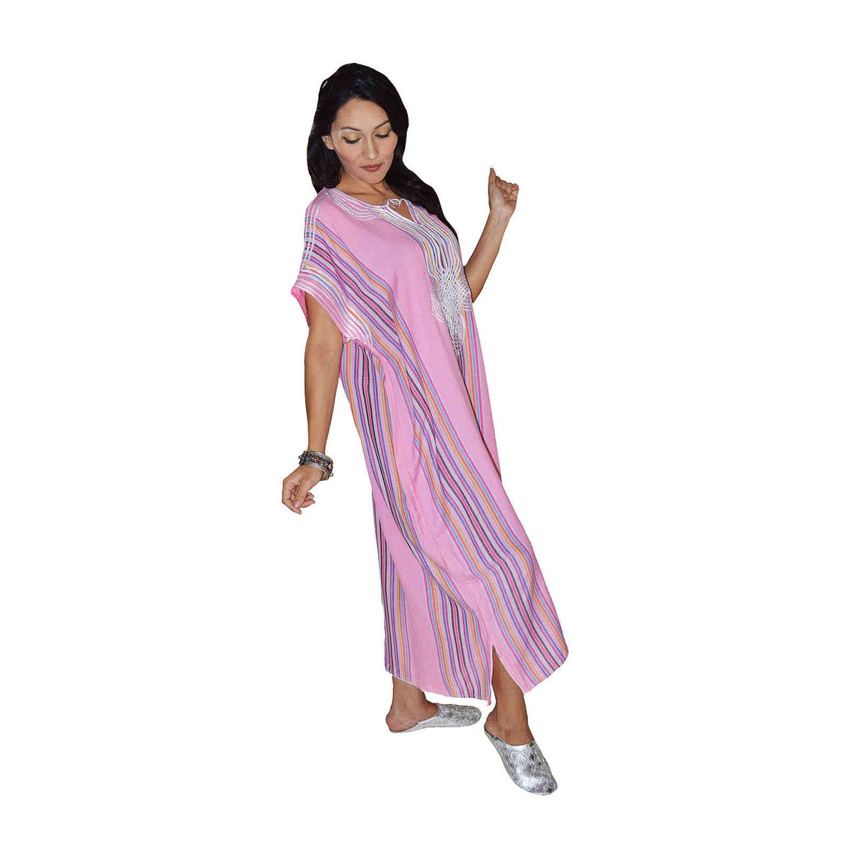 Linen Moroccan Woman Casual Kaftan - Pink
