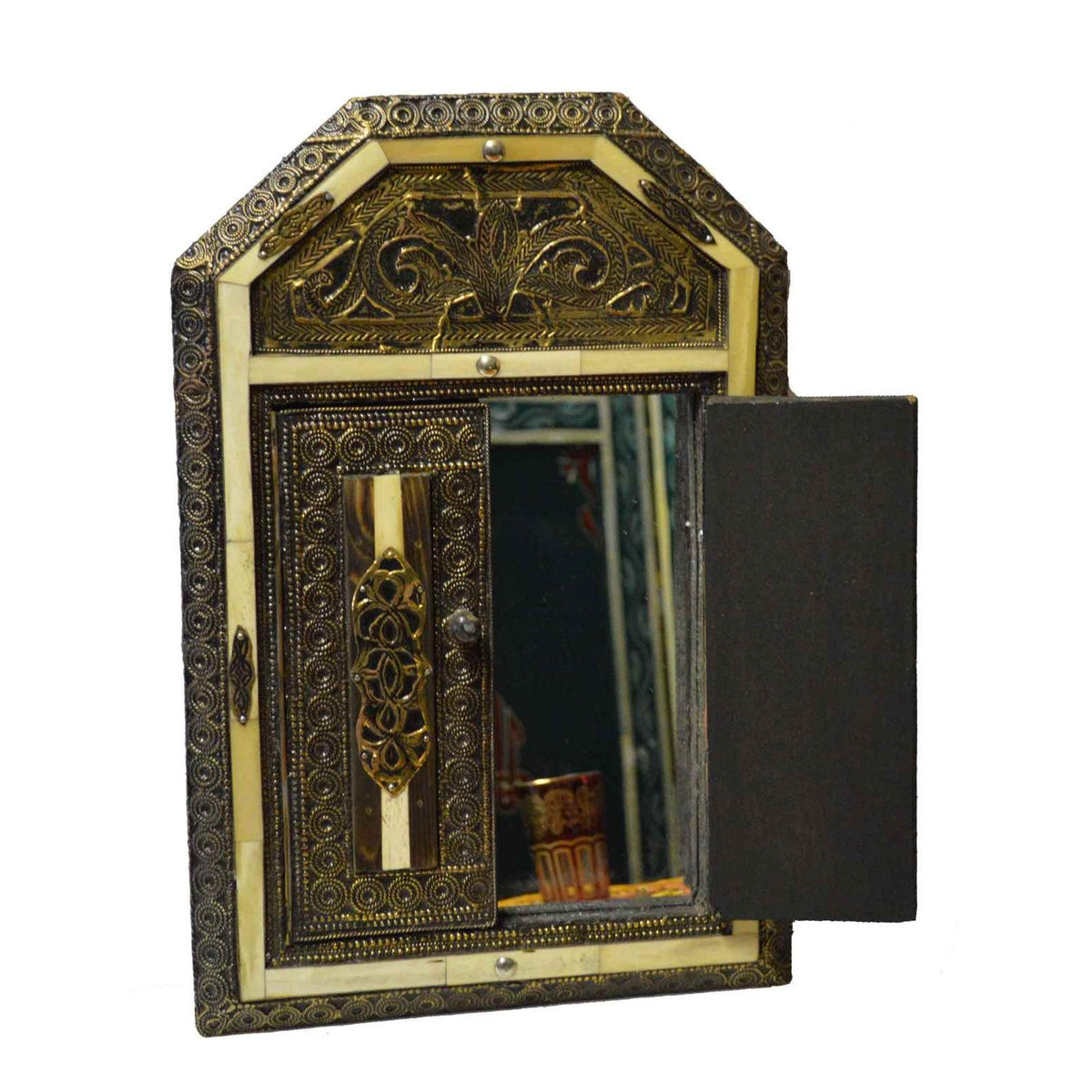 Moorish Camel Bone Mirror Moroccan Medium Orange -2660