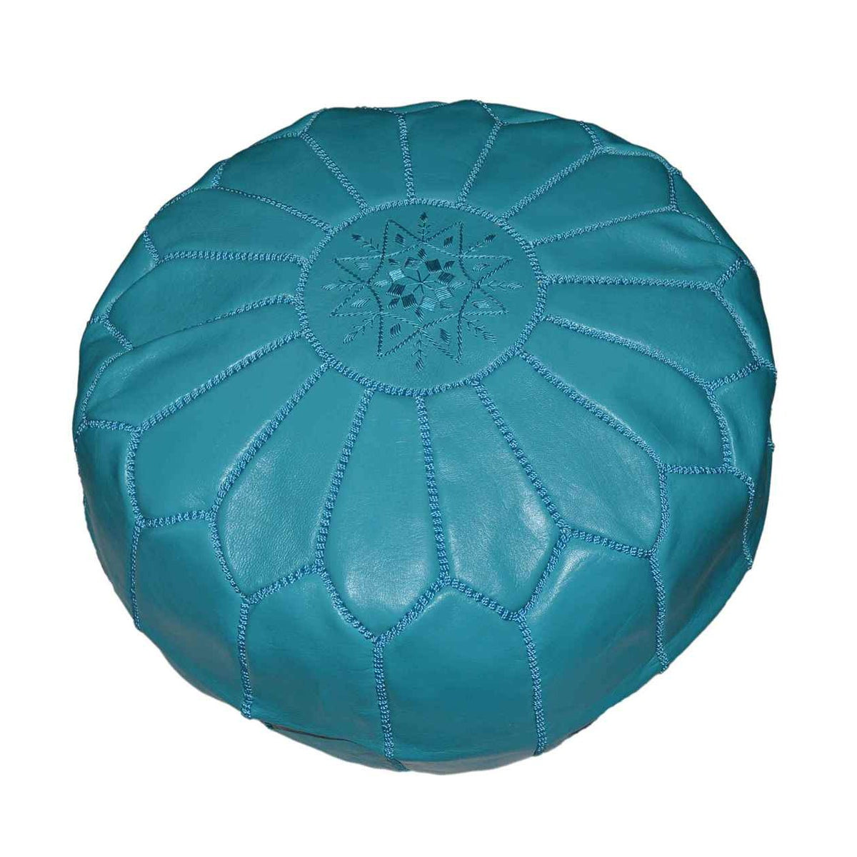 Large Handmade Leather Pouf - Turquoise
