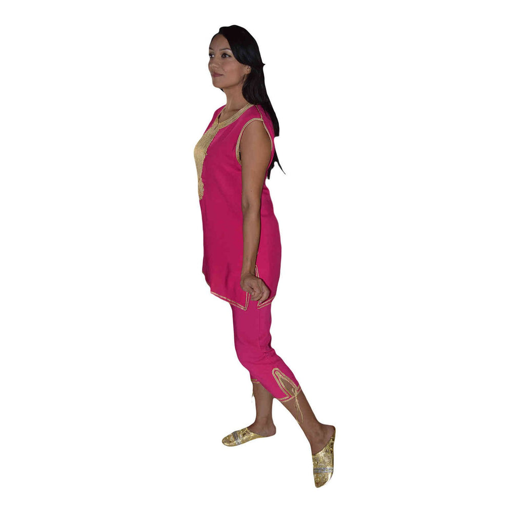 Chaima Moroccan Woman Tunic and Pants Set - Magenta