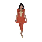 Chaima Moroccan Woman Tunic and Pants Set - Dark Orange